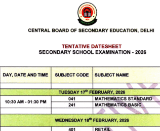 CBSE Date Sheet 2026: Final CBSE Board Exam Time Table; Check Day and Time